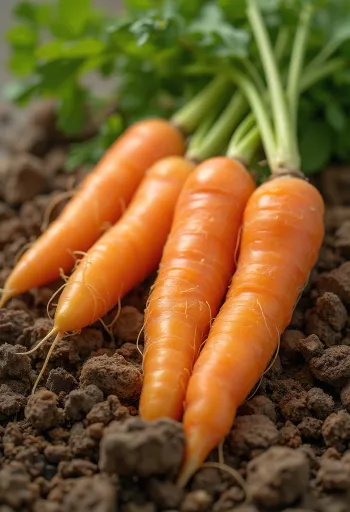 Świeże marchewki z nacią na rustykalnej drewnianej powierzchni