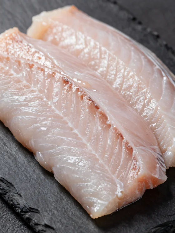 Świeże filety z węgorza przyprawione ziołami na drewnianej desce