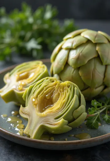 Serca karczochów, delikatnie oczyszczone, na tle rustykalnego drewna