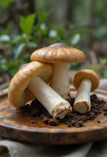 Pokrojone grzyby Matsutake (gąska sosnowa) na drewnianej desce