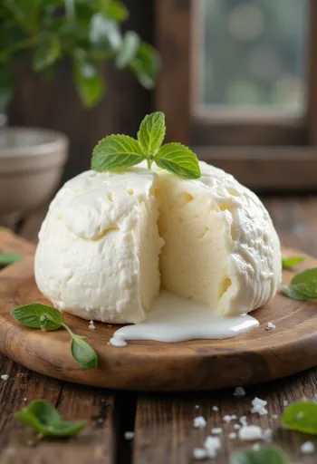 Świeża mozzarella z mleka krowiego w białej misce na stole