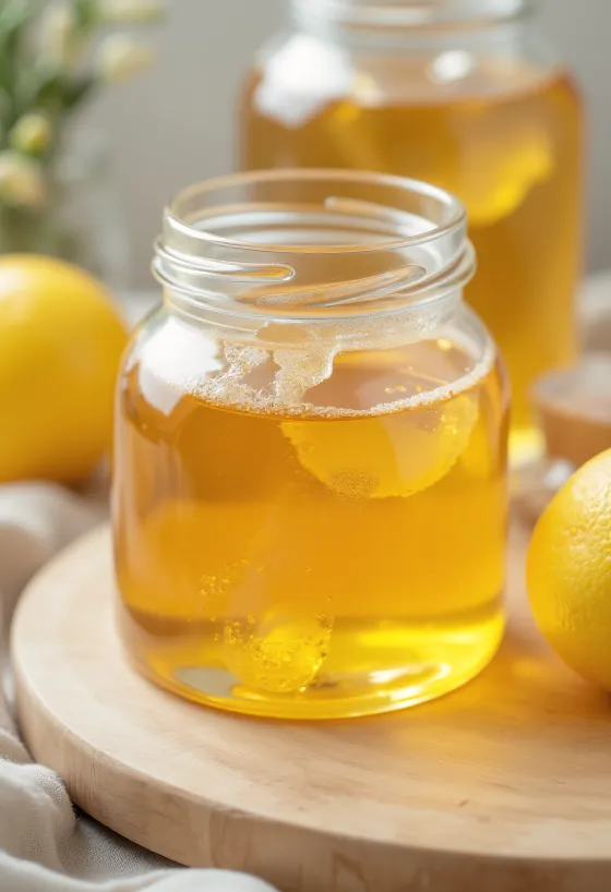 Syrop glukozowy w słoiczku i spływający z łyżki