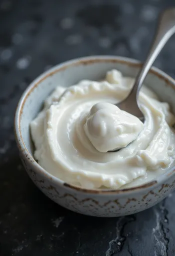 Gęsty jogurt grecki w miseczce z łyżką