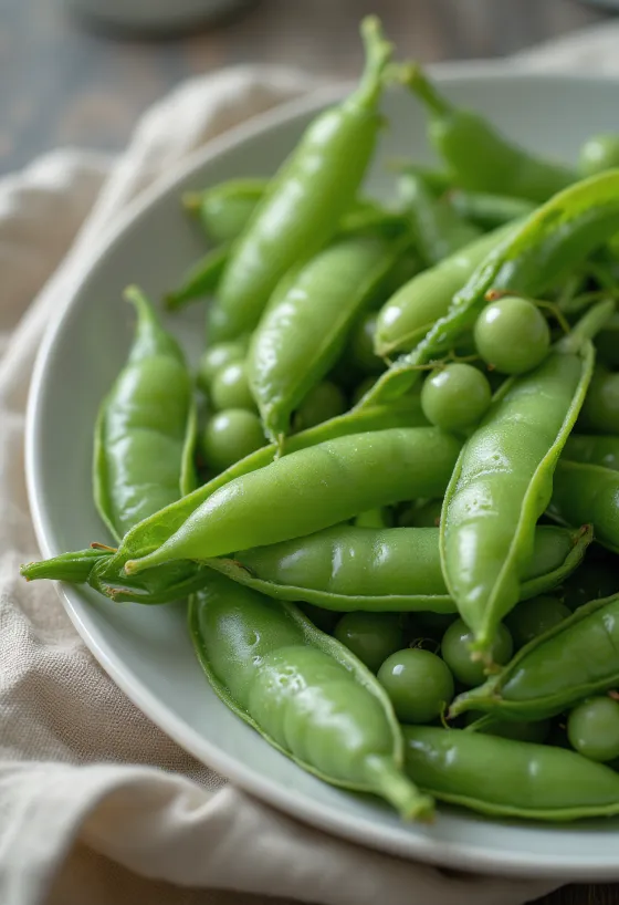 Świeże strąki groszku cukrowego i łuskane nasiona na rustykalnej powierzchni