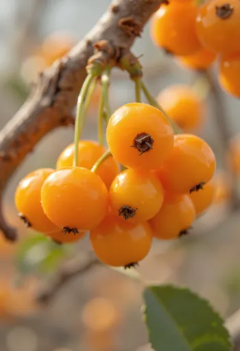 Pomarańczowe jagody rokitnika na gałązce, na rustykalnym drewnie