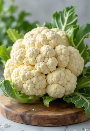 Świeżo pokrojone różyczki kalafiora na drewnianym blacie