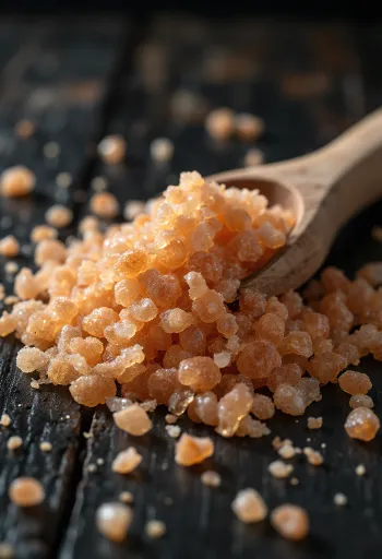 Kryształki soli wędzonej w słoiczku, o brązowym zabarwieniu