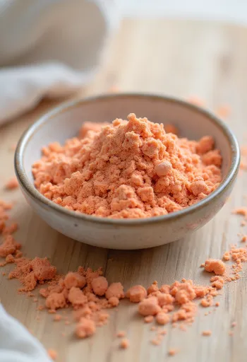 Acerola w proszku w małym słoiczku, w intensywnym czerwonym kolorze, otoczona całymi owocami aceroli