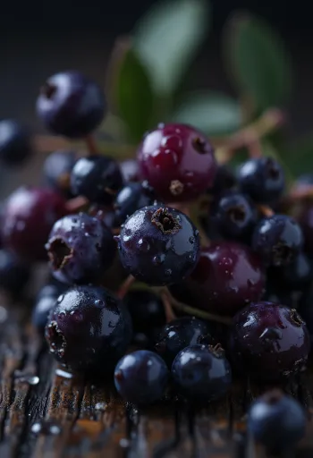 Dojrzałe owoce czarnego bzu o lśniącej, ciemnofioletowej skórce