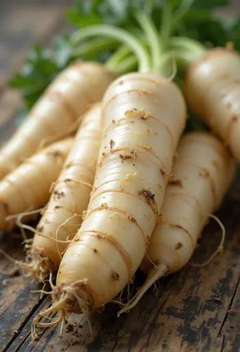 Świeży pasternak z nacią, częściowo pokrojony na desce