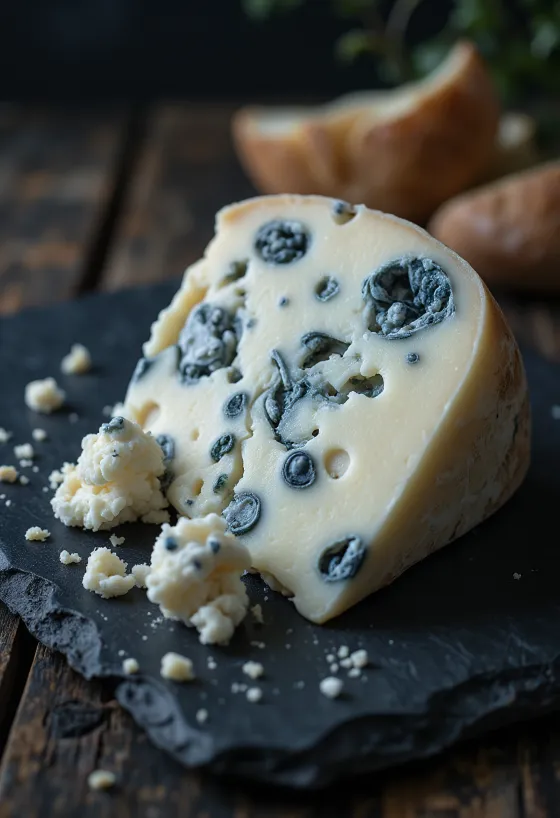 Świeży ser Roquefort w białej miseczce na stole