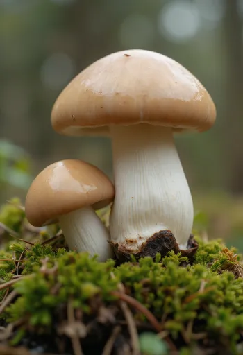 Świeże borowiki szlachetne w leśnej kuchni, na drewnianym stole