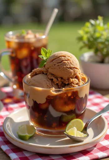 Lody o smaku coli podane w pucharku