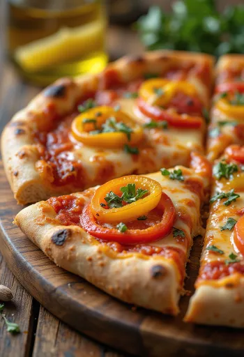 Pizza ai Peperoni z kolorowymi paprykami i mozzarellą