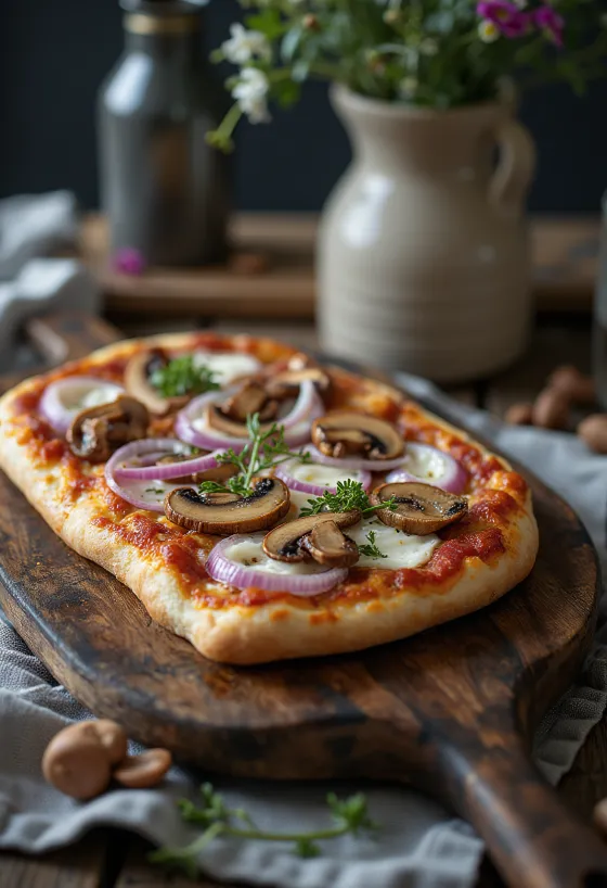 Pizza Finlandese z mięsem renifera, śmietaną i czerwoną cebulą