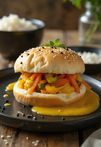 Bułeczki Bao z warzywami curry podane na talerzu