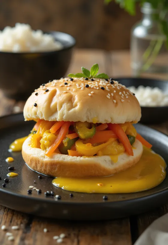 Bułeczki Bao z warzywami curry podane na talerzu