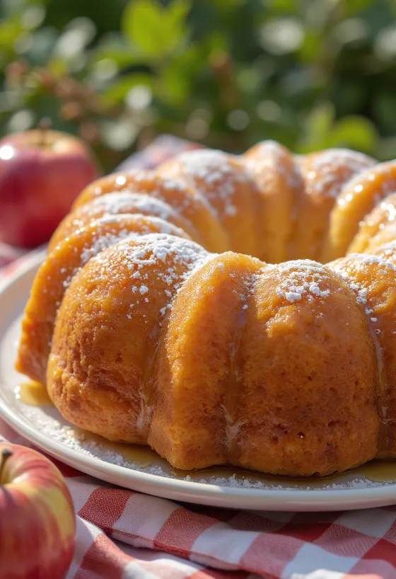 Miodowo-jabłkowa babka podana na talerzu