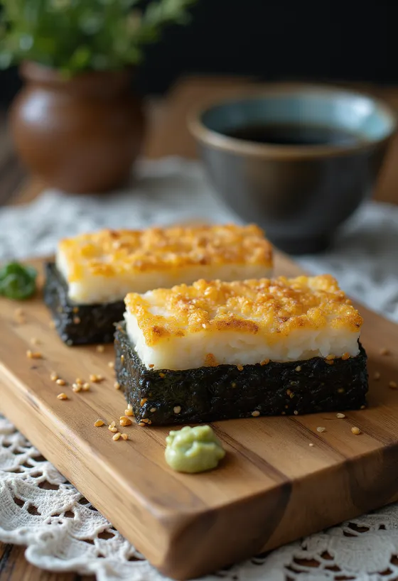 Oshizushi z tofu, ziarnami sezamu i świeżymi warzywami