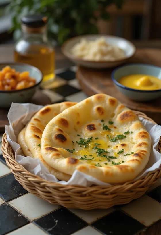 Naan czosnkowy, miękki i apetyczny chleb indyjski