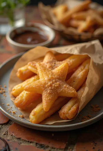 Klasyczne churros, posypane cukrem cynamonowym, świeżo usmażone