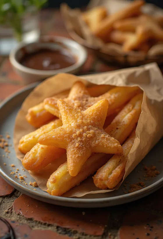 Klasyczne churros, posypane cukrem cynamonowym, świeżo usmażone