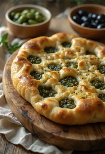 Manakish z oliwą z oliwek i mieszanką przypraw za'atar, świeżą pietruszką