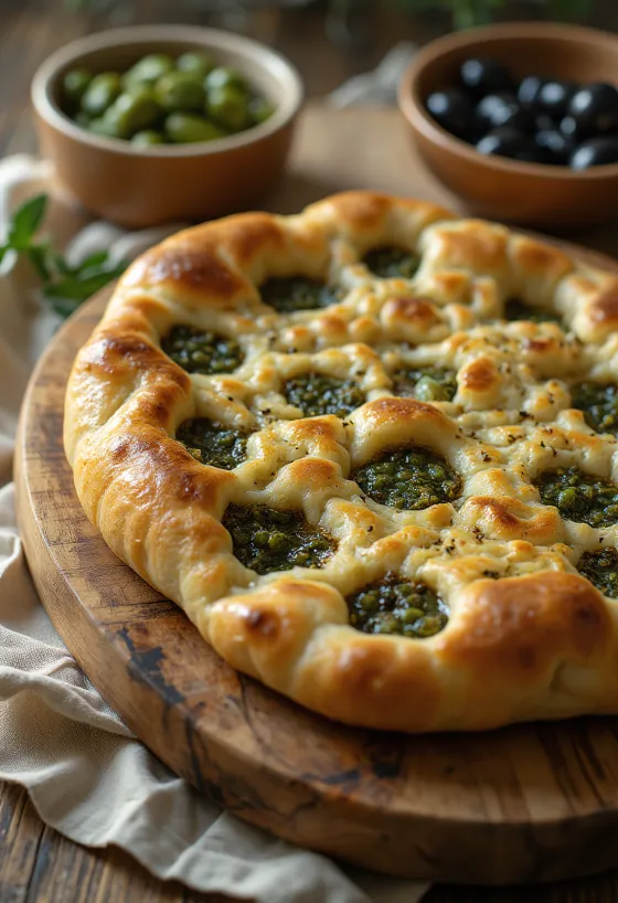 Manakish z oliwą z oliwek i mieszanką przypraw za'atar, świeżą pietruszką
