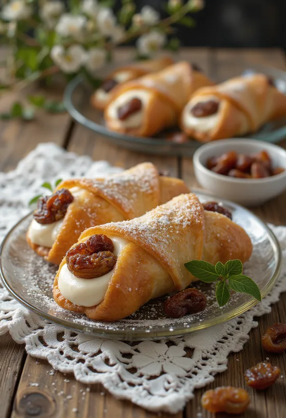 Cannoli z rumem i rodzynkami podane na talerzu