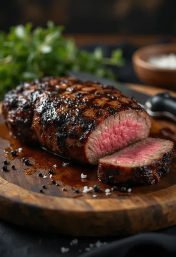 Stek z rostbefu BBQ podany na talerzu