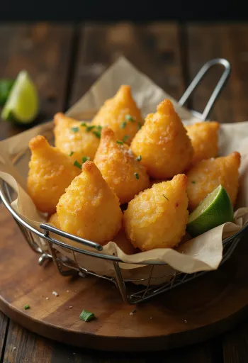 Klasyczna Coxinha, nadziewana mięsem z kurczaka i usmażona na chrupko