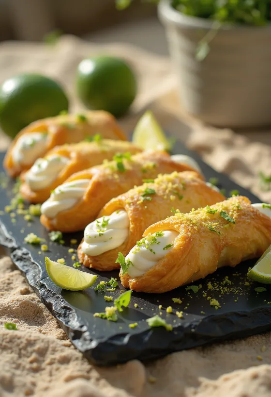 Cannoli miętowo-limonkowe podane na talerzu