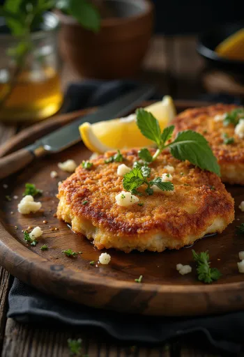 Milanesa z wołowiną, podana w chrupiącej panierce, udekorowana świeżą pietruszką