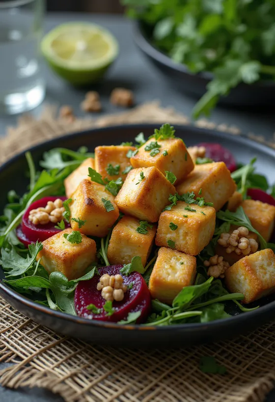 Limonkowe pieczone tofu z sałatką z buraków