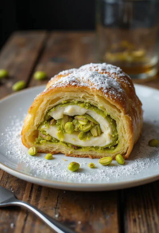 Plastry pistacjowego Stollena podane do stołu