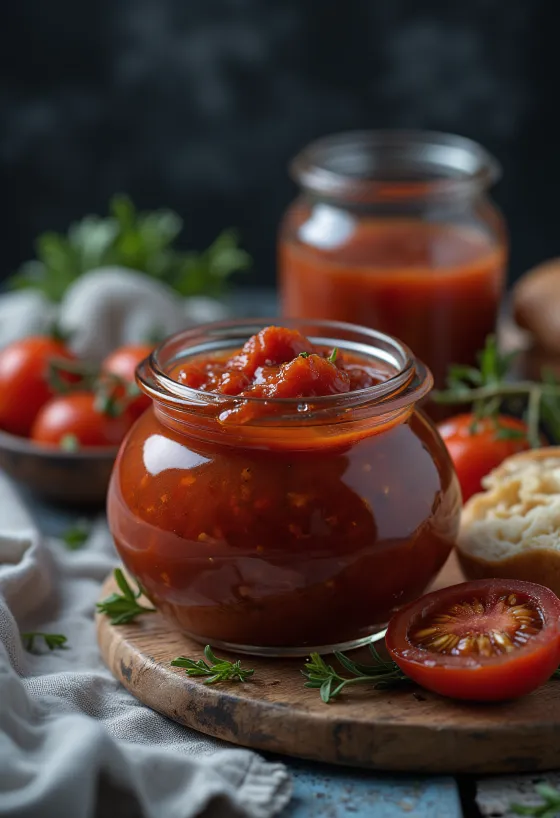 Wędzony pikantny ketchup BBQ z grilla podany w słoiku