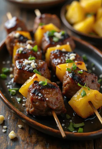 Espetada z ananasem, podawana ze świeżą kolendrą