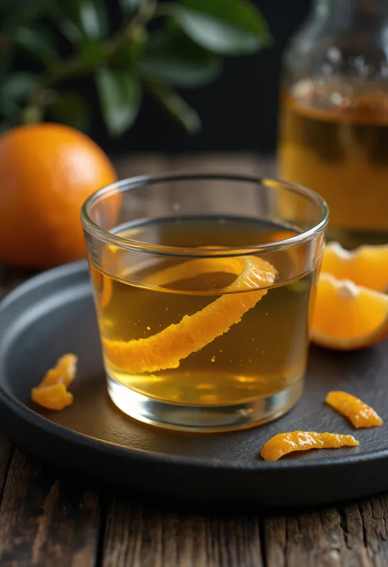 Likier pomarańczowy podany w butelce
