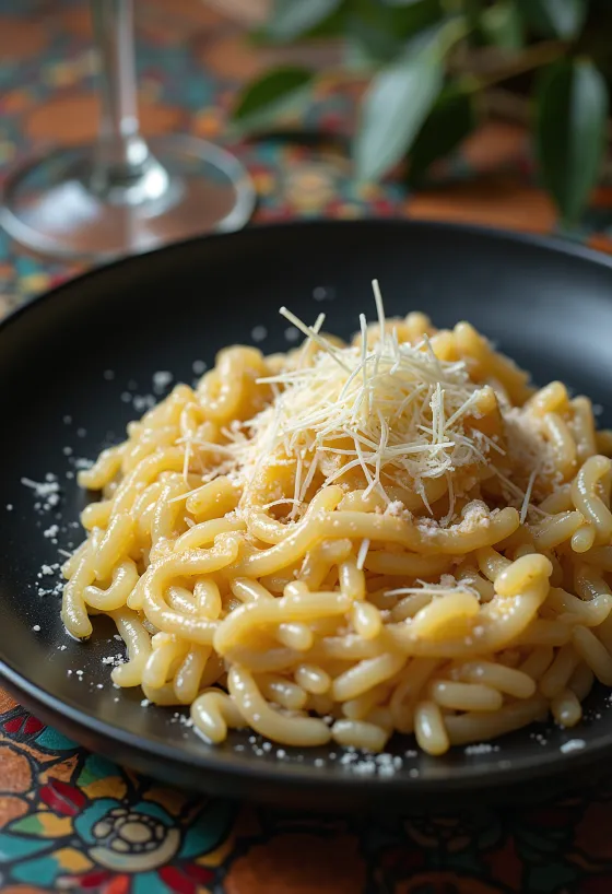 Włoskie risotto o kremowej konsystencji, udekorowane serami i przyprawami