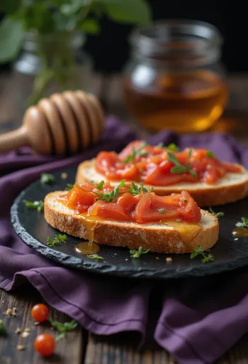 Pa amb tomàquet i sobrassada, podawane na świeżo z oliwą z oliwek i bazylią