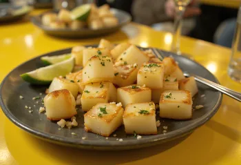 Pieczony daikon, podany ze świeżą pietruszką i sokiem z cytrusów