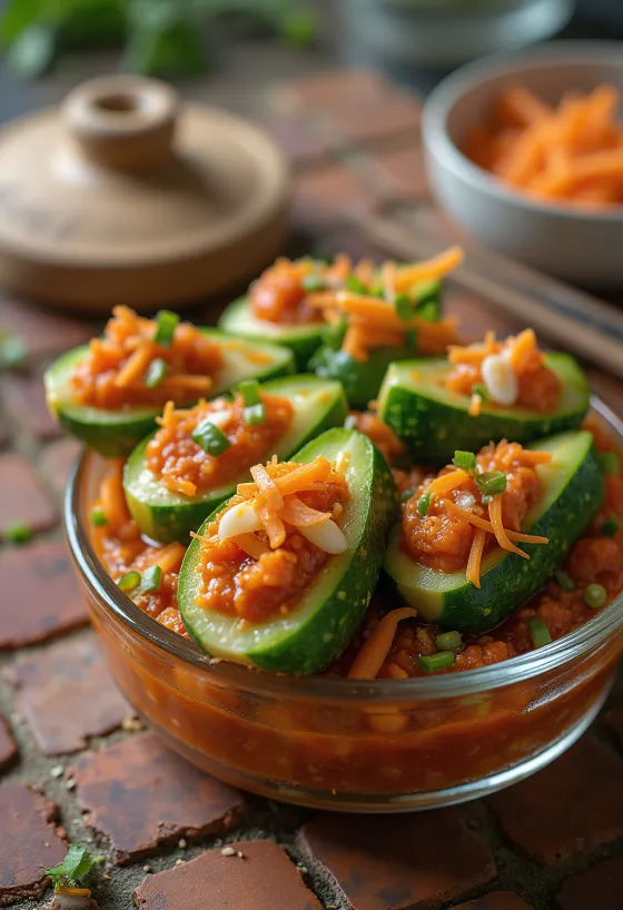 Oi Sobagi, nadziewane kimchi z ogórka, świeże i pikantne danie koreańskie