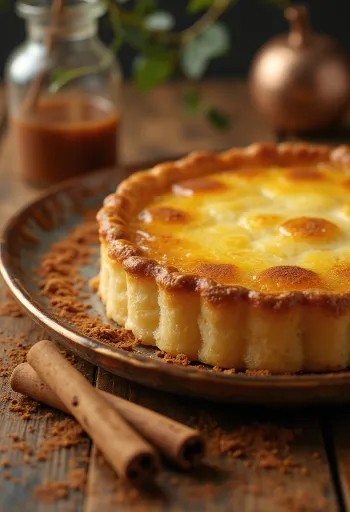 Portugalska tarta pastel de nata ze złocistobrązowym wierzchem i waniliowym nadzieniem