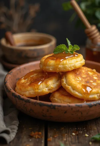 Sopaipilla chilena z miodem, świeże i chrupiące chilijskie ciasto polane miodem
