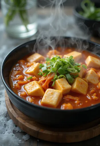Dubu Jjigae, koreańska zupa z tofu, kimchi i warzywami