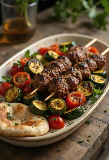 Grillowany kebab podany z warzywami