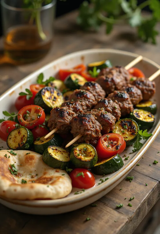 Grillowany kebab podany z warzywami