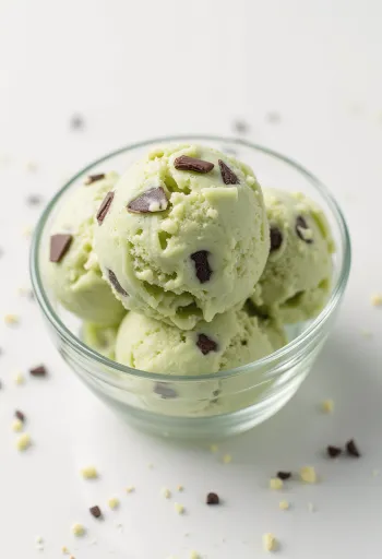 Lody miętowe z czekoladą podane w pucharku