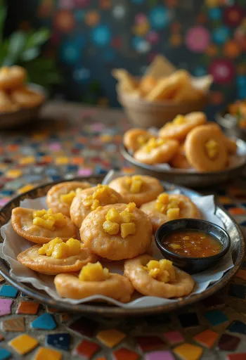 Pani puri z wodą z tamaryndowca, podawane ze świeżą kolendrą i miętą.