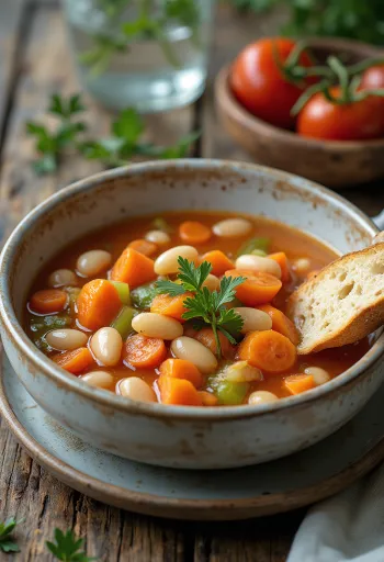 Minestrone z białą fasolą, świeżo podana